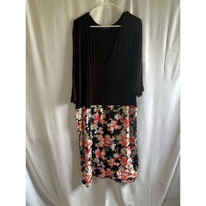 Club L Women's M Black Floral V-Neck Maxi Dress 3/4 Sleeve Casual